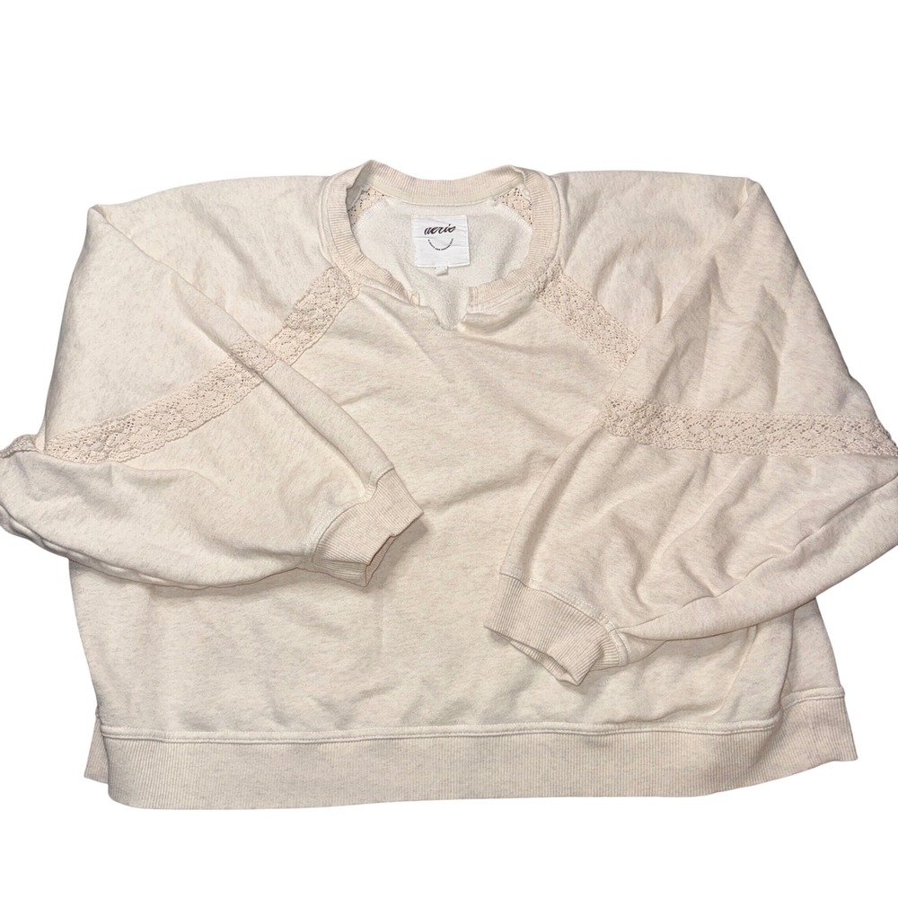 Aerie Sweatshirt XXL Cream Crochet Lace Trim Raglan Sleeve Pullover sweatshirt